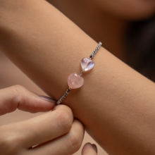 Load image into Gallery viewer, Rose Moon Heart (Rose Quartz, Rainbow Moonstone) Crystal Signature Tennis Chain Bracelet