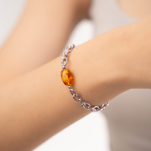 Load image into Gallery viewer, Baltic Amber (Russia) Drum 304 Stainless Steel Chain Crystal Bracelet