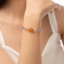 Load image into Gallery viewer, Baltic Amber (Russia) Drum 304 Stainless Steel Chain Crystal Bracelet