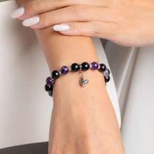 Load image into Gallery viewer, Blackberry (Chevron Amethyst, Black Tourmaline) Crystal Bracelet