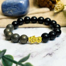 Load image into Gallery viewer, Pyrite x Black Agate (Gold Plated Pixiu)