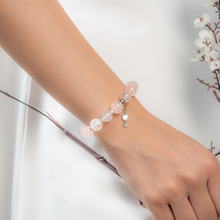 Load image into Gallery viewer, Rose Dew (Rose Quartz, Chalcedony, Frosted Clear Quartz, Heart Key Charm) Crystal Bracelet