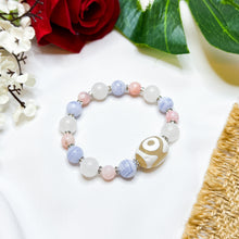 Load image into Gallery viewer, 3-Eyed Dzi Agate Bead (Fortune & Wealth Hook, Pink Opal, White Jade, Blue Lace Agate) Crystal Bracelet