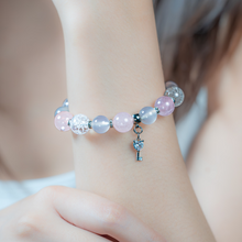 Load image into Gallery viewer, Rose Dew (Rose Quartz, Chalcedony, Frosted Clear Quartz, Heart Key Charm) Crystal Bracelet