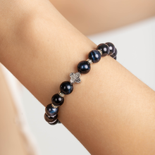 Load image into Gallery viewer, Blue Tiger's Eye with Meteorite Clover Charm Crystal Bracelet