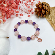 Load image into Gallery viewer, Amethyst x Rose Quartz Crystal Bracelet (Rose Gold Heart)