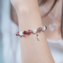 Load image into Gallery viewer, Princess Garnet (Garnet, Strawberry Quartz, Frosted Clear Quartz, Gold Plated Angel Charm) Crystal Bracelet