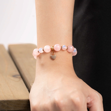 Load image into Gallery viewer, Rose Moon (Rose Quartz, Rainbow Moonstone, Heart Charm) Crystal Bracelet