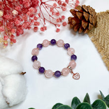 Load image into Gallery viewer, Amethyst x Rose Quartz Crystal Bracelet (Rose Gold Heart)
