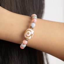 Load image into Gallery viewer, 3-Eyed Dzi Agate Bead (Fortune & Wealth Hook, Pink Opal & Green Jade) Crystal Bracelet