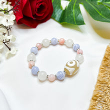 Load image into Gallery viewer, 3-Eyed Dzi Agate Bead (Fortune & Wealth Hook, Pink Opal, White Jade, Blue Lace Agate) Crystal Bracelet