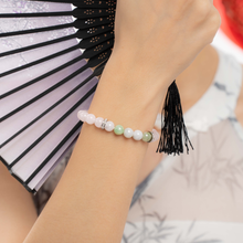 Load image into Gallery viewer, Green Jade x White Jade Crystal Bracelet (304 Stainless Steel Platinum Spacers)