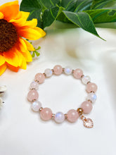 Load image into Gallery viewer, Rose Moon (Rose Quartz, Rainbow Moonstone, Heart Charm) Crystal Bracelet