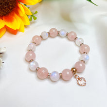 Load image into Gallery viewer, Rose Moon (Rose Quartz, Rainbow Moonstone, Heart Charm) Crystal Bracelet