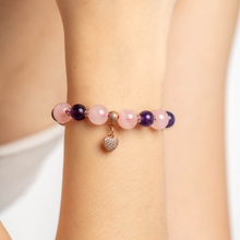 Load image into Gallery viewer, Amethyst x Rose Quartz Crystal Bracelet (Rose Gold Heart)