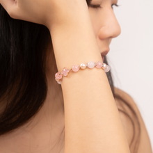 Load image into Gallery viewer, Princess Odette (Rose Quartz, White Jade, Freshwater Pearl, Gold Clover Charm) Chain Crystal Bracelet