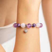 Load image into Gallery viewer, Purple Passion (RARE Tiffany, Lavender Quartz, Clear Quartz, Silver Heart) Crystal Bracelet