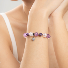 Load image into Gallery viewer, Purple Passion (RARE Tiffany, Lavender Quartz, Clear Quartz, Silver Heart) Crystal Bracelet