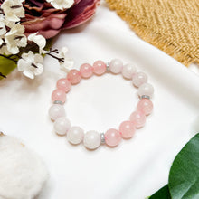 Load image into Gallery viewer, Rose Quartz x White Jade (Platinum Silver Spacer) Crystal Bracelet