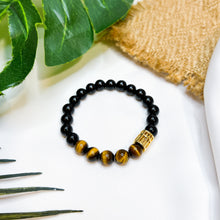 Load image into Gallery viewer, Yellow Tiger's Eye x Black Tourmaline (Gold Plated Abacus) Crystal Bracelet