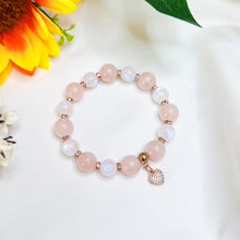 Load image into Gallery viewer, Rose Moon (Rose Quartz, Rainbow Moonstone, Heart Charm) Crystal Bracelet