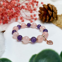 Load image into Gallery viewer, Amethyst x Rose Quartz Crystal Bracelet (Rose Gold Heart)