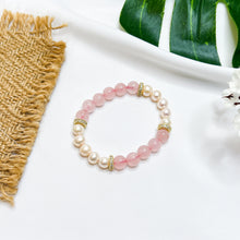 Load image into Gallery viewer, Rose Pearl Crystal Bracelet (Rose Quartz & Freshwater Pearls)