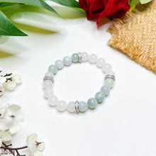 Load image into Gallery viewer, Green Jade x White Jade Crystal Bracelet (304 Stainless Steel Platinum Spacers)