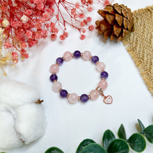Load image into Gallery viewer, Amethyst x Rose Quartz Crystal Bracelet (Rose Gold Heart)