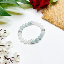 Load image into Gallery viewer, Green Jade x White Jade Crystal Bracelet (304 Stainless Steel Platinum Spacers)