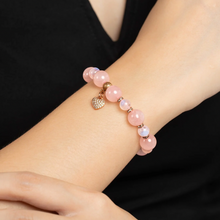 Load image into Gallery viewer, Rose Moon (Rose Quartz, Rainbow Moonstone, Heart Charm) Crystal Bracelet