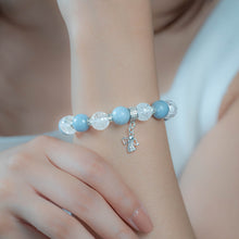 Load image into Gallery viewer, Angelite x Frosted Clear Quartz Crystal Bracelet (Silver Angel Charm)