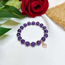 Load image into Gallery viewer, Amethyst Crystal Bracelet (Rose Gold Heart)
