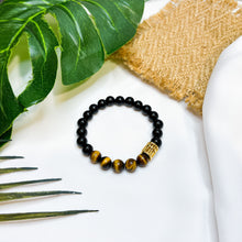 Load image into Gallery viewer, Yellow Tiger's Eye x Black Tourmaline (Gold Plated Abacus) Crystal Bracelet