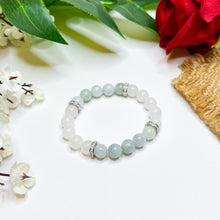 Load image into Gallery viewer, Green Jade x White Jade Crystal Bracelet (304 Stainless Steel Platinum Spacers)