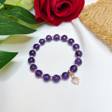 Load image into Gallery viewer, Amethyst Crystal Bracelet (Rose Gold Heart)