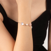 Load image into Gallery viewer, Ethereal Moonstone Heart (Rose Quartz, Rainbow Moonstone, Pearl) Crystal Signature Stainless Steel Bracelet