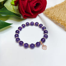Load image into Gallery viewer, Amethyst Crystal Bracelet (Rose Gold Heart)