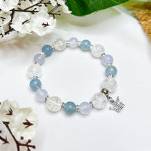 Load image into Gallery viewer, Azure Sky Crystal Bracelet (Blue Calcite, Blue Chalcedony, Frosted Clear Quartz)