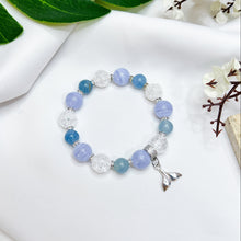 Load image into Gallery viewer, Atlantic Ocean (Blue Lace Agate, Blue Calcite, Frosted Clear Quartz, S925 Tail Charm) Crystal Bracelet