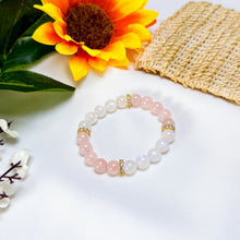 Load image into Gallery viewer, Lylia (Rose Quartz, Rainbow Moonstone, 18k Gold Plated Spacers) Crystal Bracelet