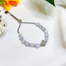 Load image into Gallery viewer, Icy Green (Blue Lace Agate, Green Jade) Clover 304 Stainless Steel Slider Crystal Bracelet