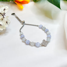 Load image into Gallery viewer, Icy Green (Blue Lace Agate, Green Jade) Clover 304 Stainless Steel Slider Crystal Bracelet