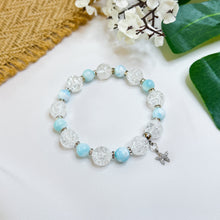 Load image into Gallery viewer, Hemimorphite x Frosted Clear Quartz (Silver Starfish) Crystal Bracelet