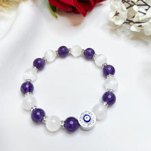 Load image into Gallery viewer, Amethyst x Selenite (Evil Eye) Crystal Bracelet