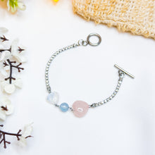 Load image into Gallery viewer, Dainty Luna (Rose Quartz Heart, Rainbow Moonstone Heart, Aquamarine) Crystal Signature Tennis Chain Bracelet