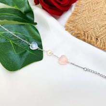 Load image into Gallery viewer, Ethereal Moonstone Heart (Rose Quartz, Rainbow Moonstone, Pearl) Crystal Signature Stainless Steel Bracelet