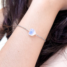 Load image into Gallery viewer, Rainbow Moonstone Heart Stainless Steel Chain Bracelet