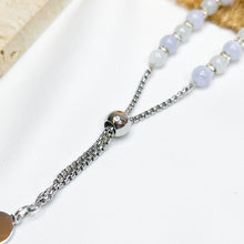 Load image into Gallery viewer, Icy Green (Blue Lace Agate, Green Jade) Clover 304 Stainless Steel Slider Crystal Bracelet