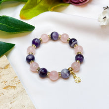 Load image into Gallery viewer, Rose Quartz x Chevron Amethyst Crystal Bracelet
